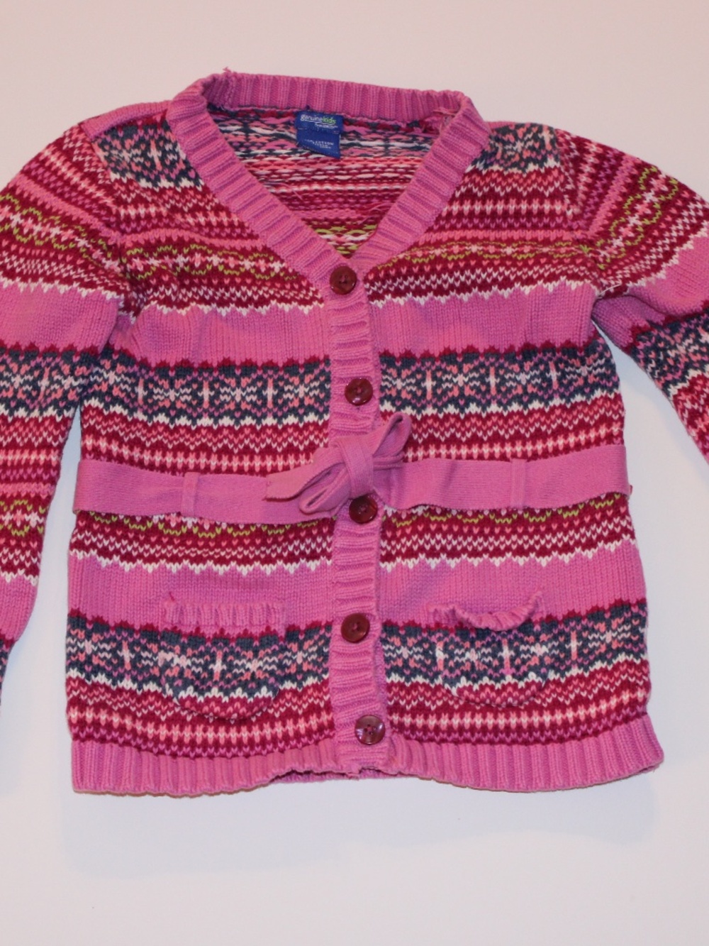 Genuine Kids OshKosh Fair Isle Cardigan Sweater Girls 5T Pink Cotton